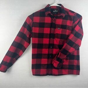 Men’s Small Hollister Buffalo Plaid Red Black Flannel Button Up Long Sleeve